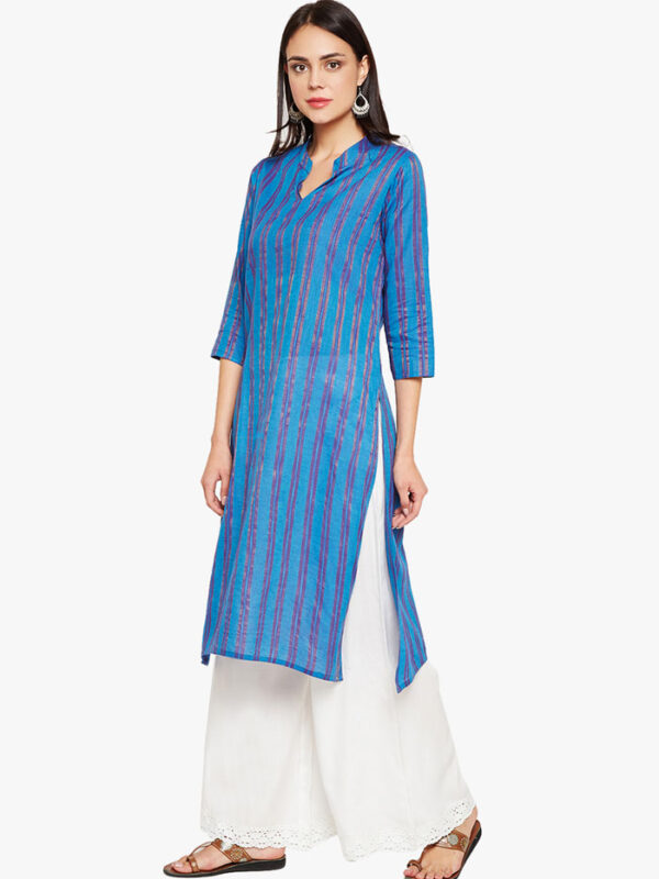Blue stripes cotton kurti for women