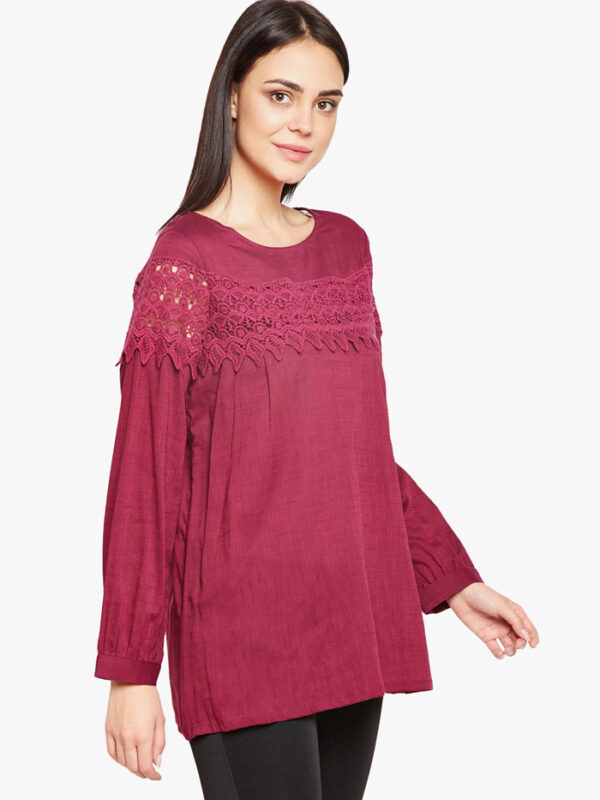 Lace paneled long Sleeved women top