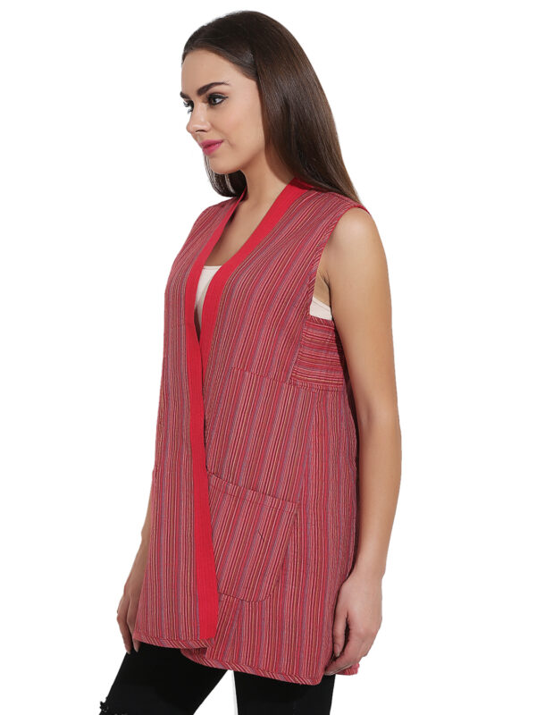 Open Front Sleeveless Red Two in One Jacket for Women